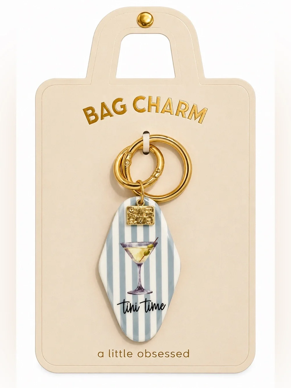 A Little Obsessed NWT Tini Time Motel Key Bag Charm Keychain Gold Tone Travel
